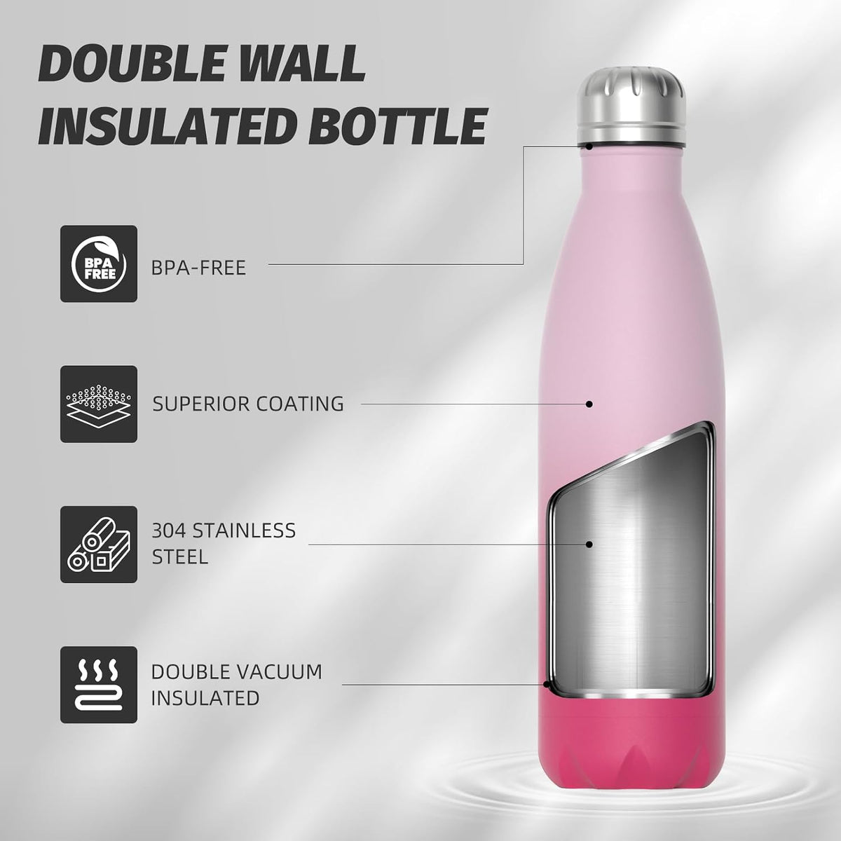 Stainless Steel water bottle,17oz Insulated Water Bottles