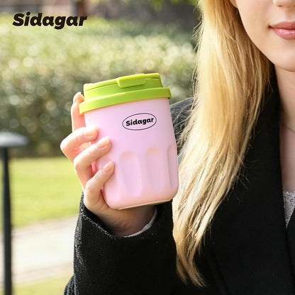Coffee Mug 10 oz Ceramic Lined Tumbler, Double Wall Stainless Steel Cup with Lid, Mini Water Bottle, Vacuum Insulated Travel Mug for Home Office, Pink