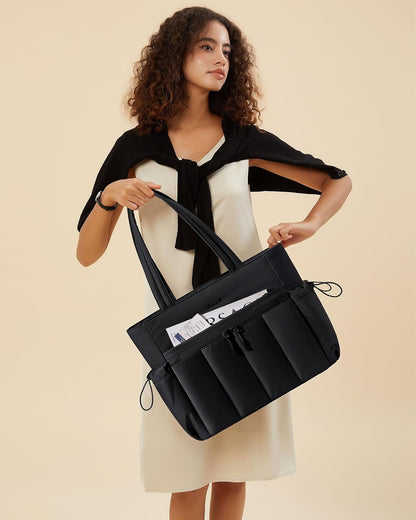Puffer Laptop Bag for Women, Ultra-Lightweight Work Bag Tote w/Organized Compartments, 15.6/17.3“, for Travel&Work
