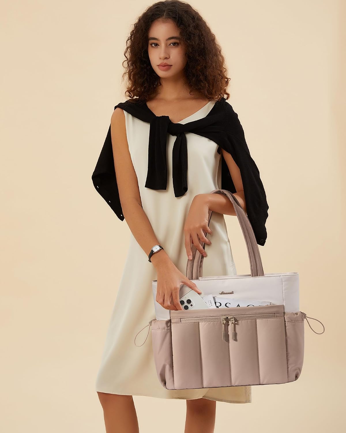 Puffer Laptop Bag for Women, Ultra-Lightweight Work Bag Tote w/Organized Compartments, 15.6/17.3“, for Travel&Work