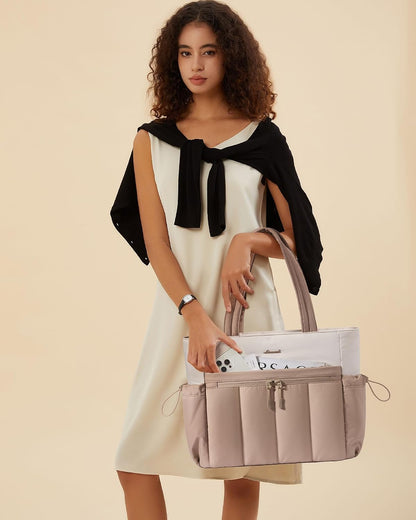 Puffer Laptop Bag for Women, Ultra-Lightweight Work Bag Tote w/Organized Compartments, 15.6/17.3“, for Travel&Work