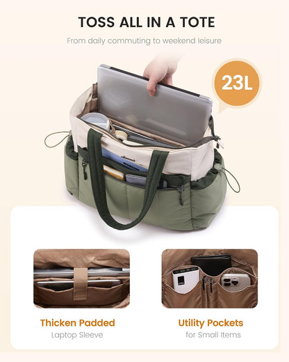 Puffer Laptop Bag for Women, Ultra-Lightweight Work Bag Tote w/Organized Compartments, 15.6/17.3“, for Travel&Work
