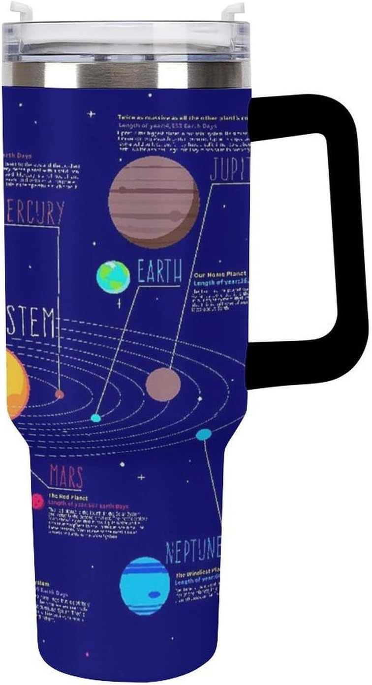 Space Constellation 304 Stainless Steel Double Wall Insulated Tumbler with Leakproof Slide Lid and Straw Large Capacity Travel Mug Black-Space Constellation