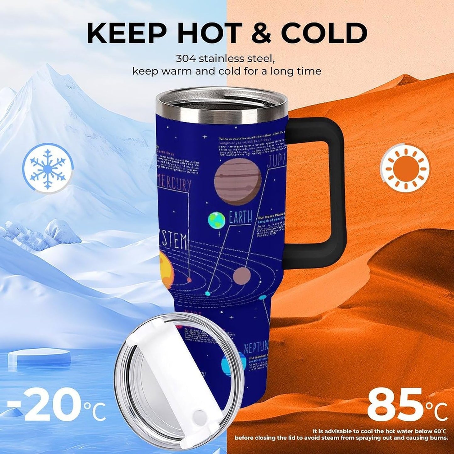 Space Constellation 304 Stainless Steel Double Wall Insulated Tumbler with Leakproof Slide Lid and Straw Large Capacity Travel Mug Black-Space Constellation