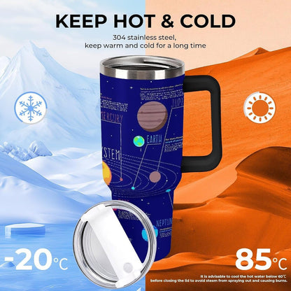 Space Constellation 304 Stainless Steel Double Wall Insulated Tumbler with Leakproof Slide Lid and Straw Large Capacity Travel Mug Black-Space Constellation