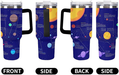 Space Constellation 304 Stainless Steel Double Wall Insulated Tumbler with Leakproof Slide Lid and Straw Large Capacity Travel Mug Black-Space Constellation