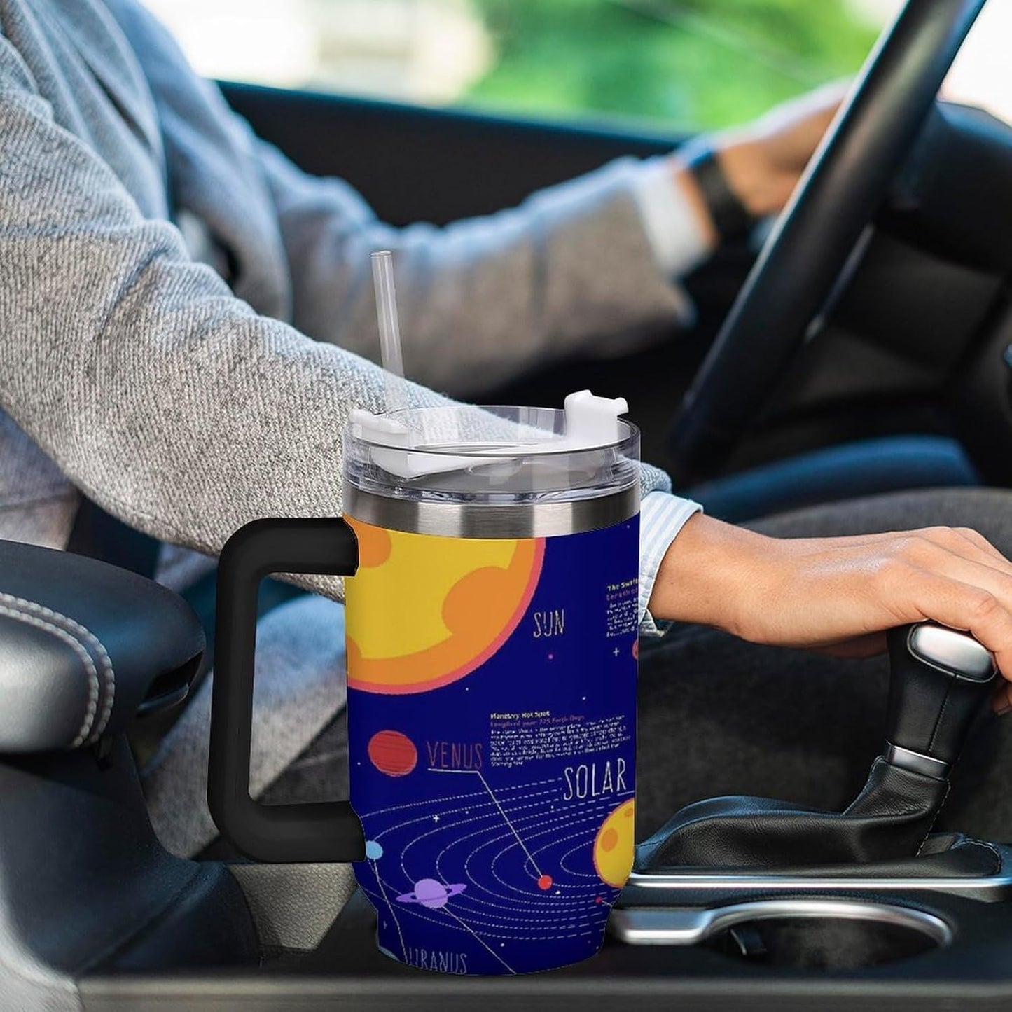 Space Constellation 304 Stainless Steel Double Wall Insulated Tumbler with Leakproof Slide Lid and Straw Large Capacity Travel Mug Black-Space Constellation