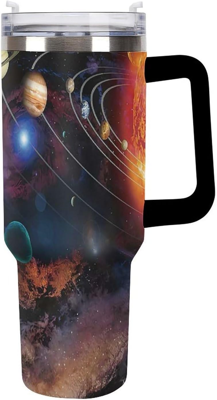 Space Constellation 304 Stainless Steel Double Wall Insulated Tumbler with Leakproof Slide Lid and Straw Large Capacity Travel Mug Black-Space Constellation