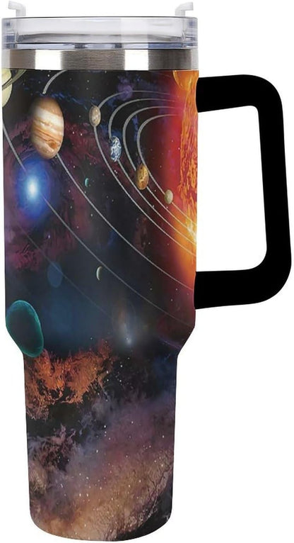 Space Constellation 304 Stainless Steel Double Wall Insulated Tumbler with Leakproof Slide Lid and Straw Large Capacity Travel Mug Black-Space Constellation