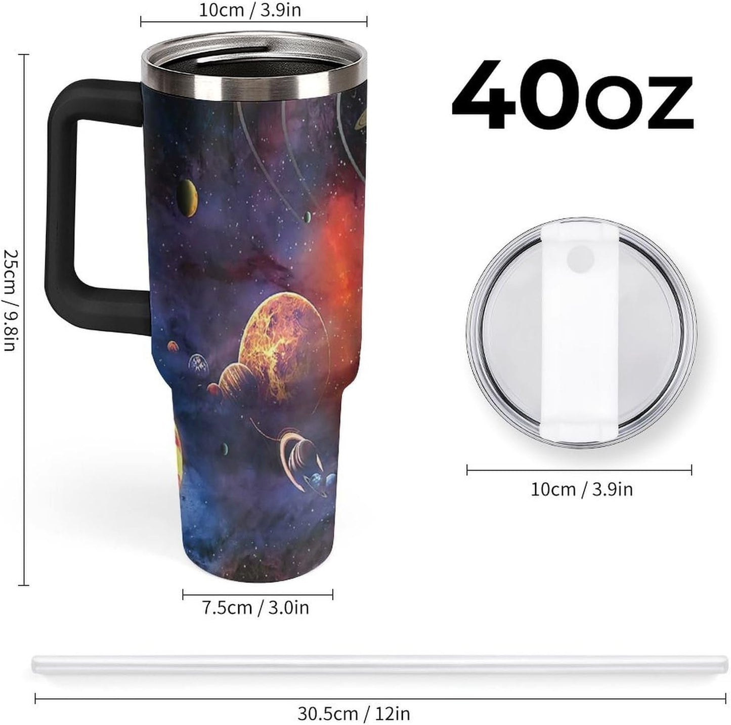 Space Constellation 304 Stainless Steel Double Wall Insulated Tumbler with Leakproof Slide Lid and Straw Large Capacity Travel Mug Black-Space Constellation
