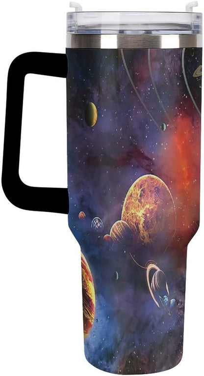 Space Constellation 304 Stainless Steel Double Wall Insulated Tumbler with Leakproof Slide Lid and Straw Large Capacity Travel Mug Black-Space Constellation