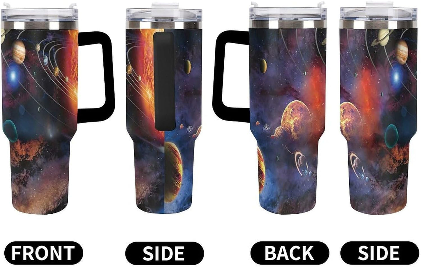 Space Constellation 304 Stainless Steel Double Wall Insulated Tumbler with Leakproof Slide Lid and Straw Large Capacity Travel Mug Black-Space Constellation