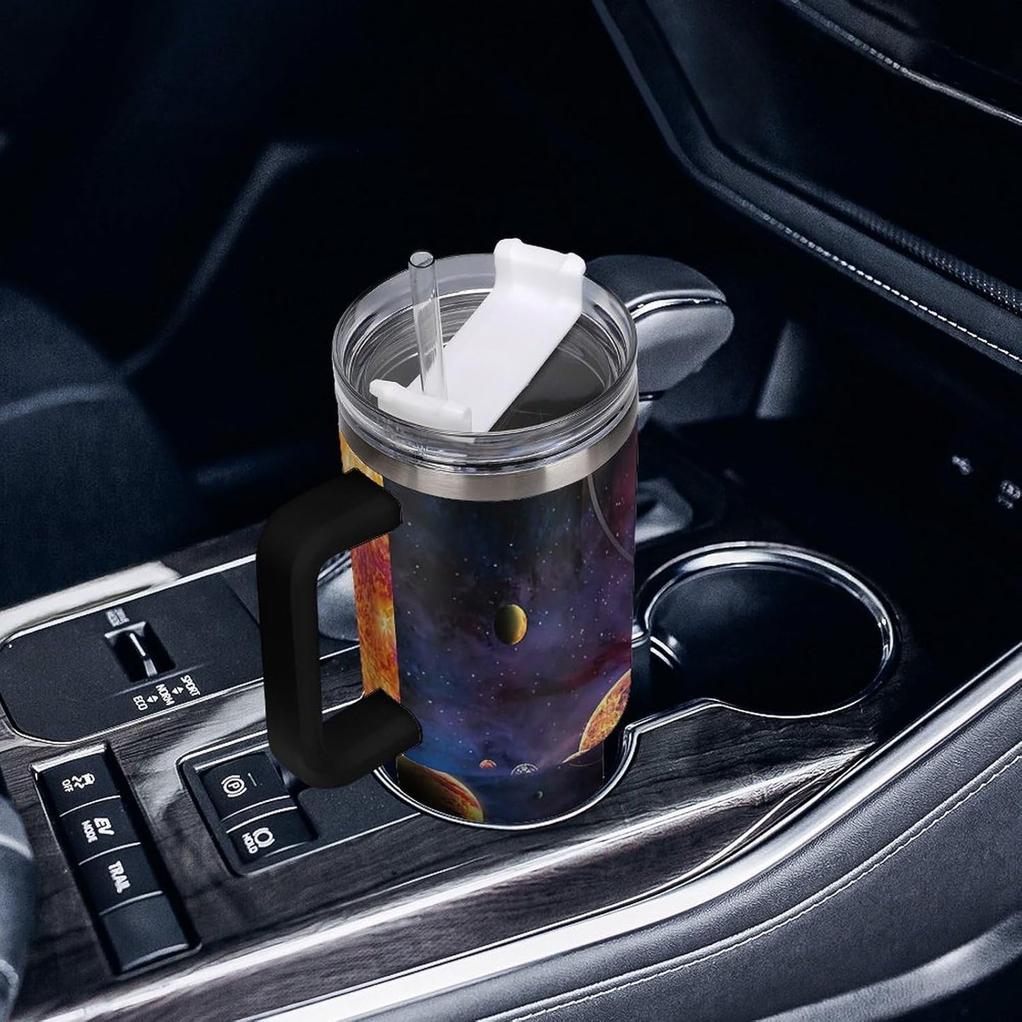 Space Constellation 304 Stainless Steel Double Wall Insulated Tumbler with Leakproof Slide Lid and Straw Large Capacity Travel Mug Black-Space Constellation