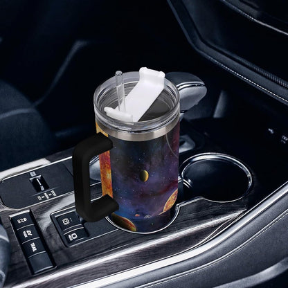 Space Constellation 304 Stainless Steel Double Wall Insulated Tumbler with Leakproof Slide Lid and Straw Large Capacity Travel Mug Black-Space Constellation