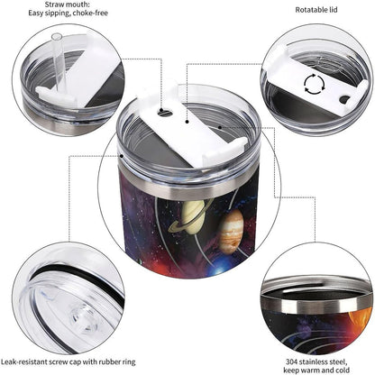 Space Constellation 304 Stainless Steel Double Wall Insulated Tumbler with Leakproof Slide Lid and Straw Large Capacity Travel Mug Black-Space Constellation