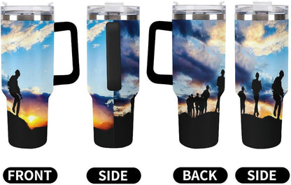 Space Constellation 304 Stainless Steel Double Wall Insulated Tumbler with Leakproof Slide Lid and Straw Large Capacity Travel Mug Black-Space Constellation