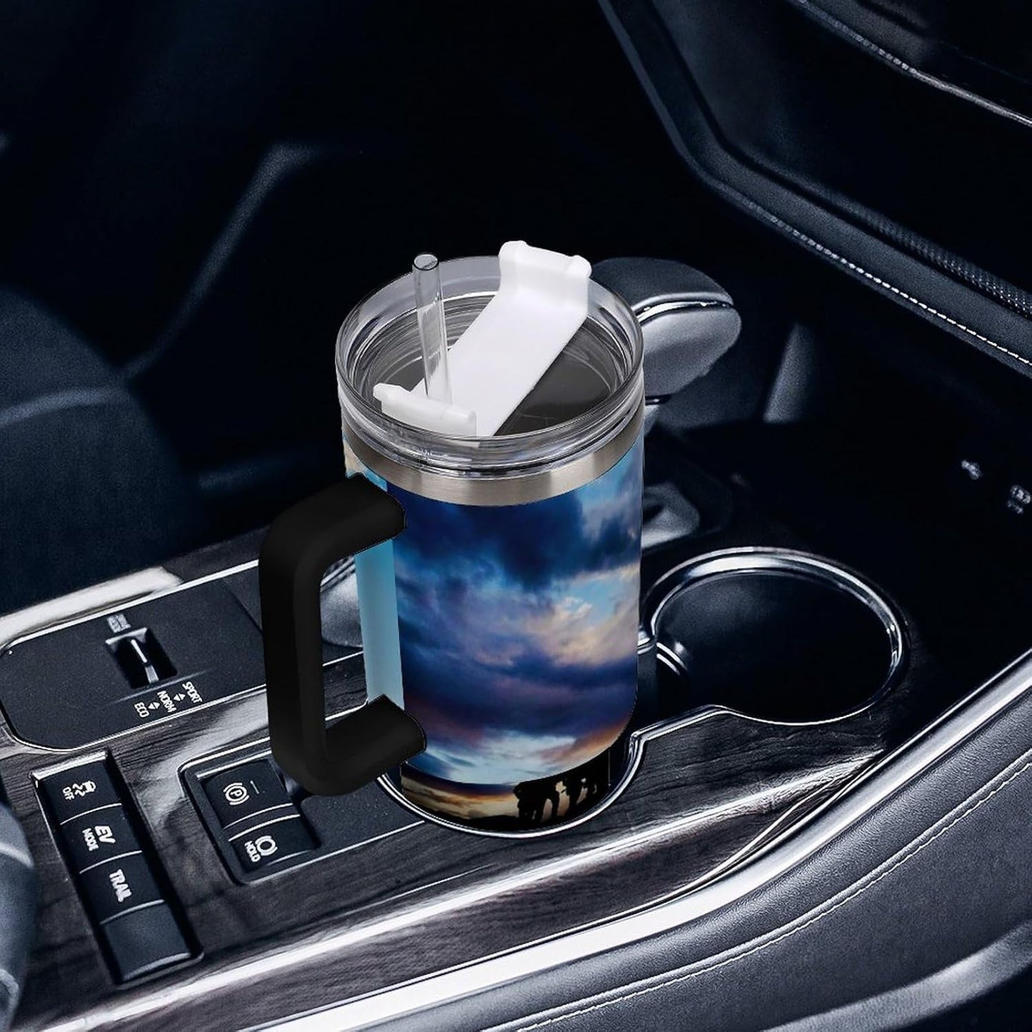 Space Constellation 304 Stainless Steel Double Wall Insulated Tumbler with Leakproof Slide Lid and Straw Large Capacity Travel Mug Black-Space Constellation