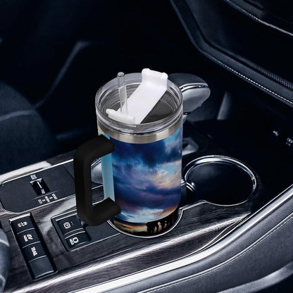 Space Constellation 304 Stainless Steel Double Wall Insulated Tumbler with Leakproof Slide Lid and Straw Large Capacity Travel Mug Black-Space Constellation