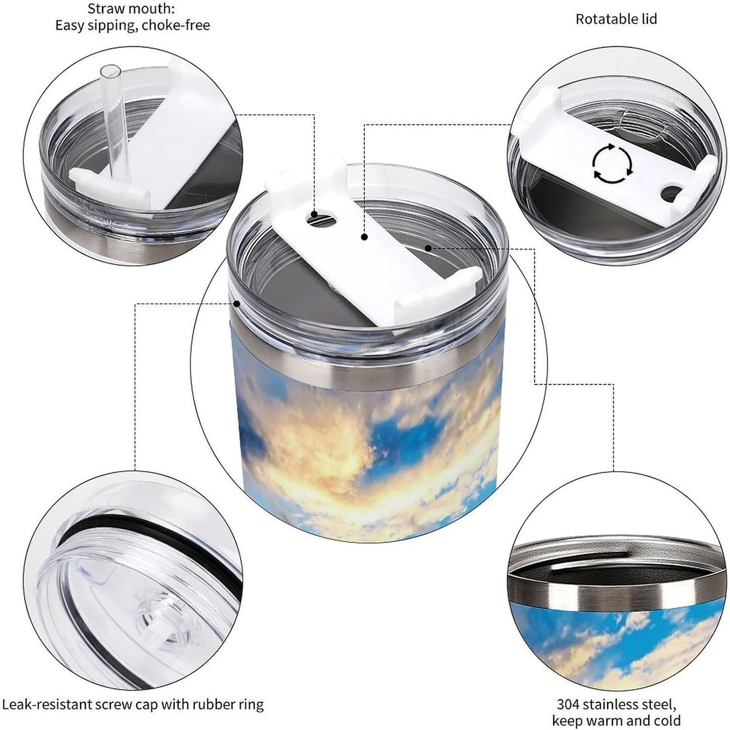 Space Constellation 304 Stainless Steel Double Wall Insulated Tumbler with Leakproof Slide Lid and Straw Large Capacity Travel Mug Black-Space Constellation