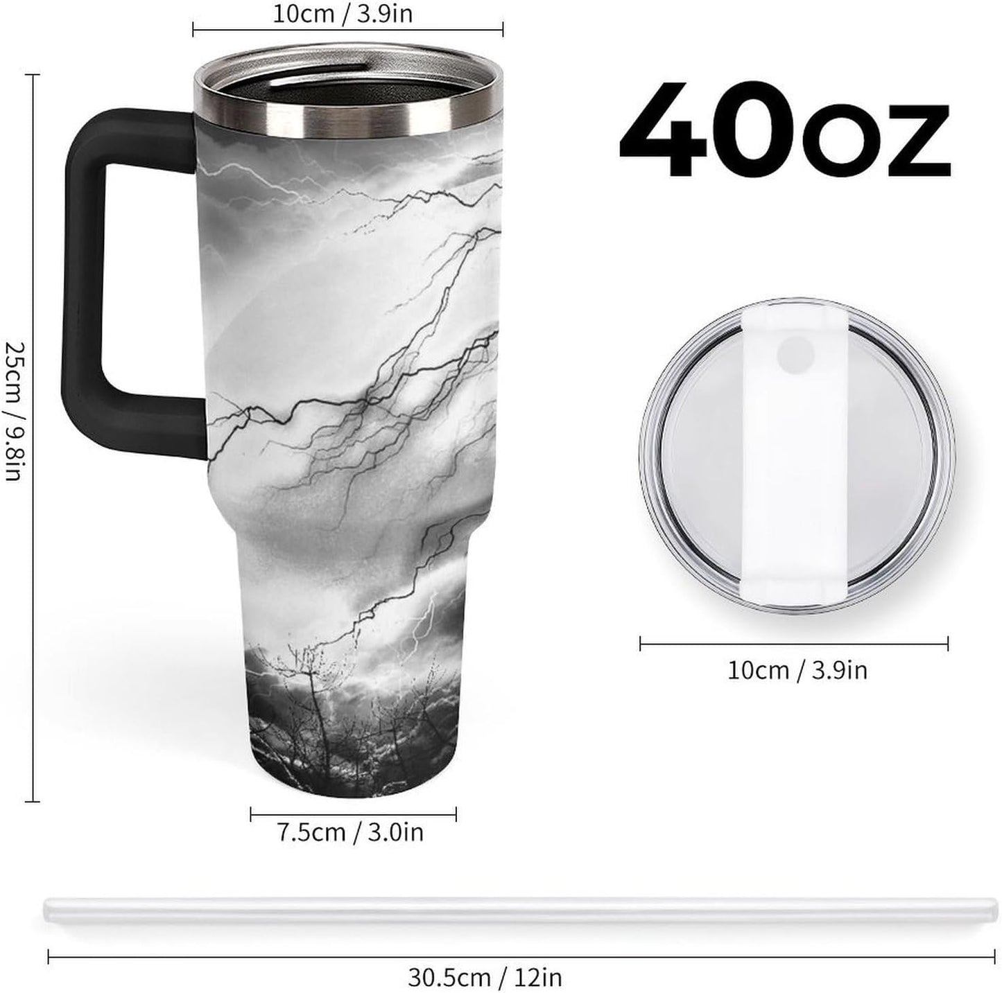 Space Constellation 304 Stainless Steel Double Wall Insulated Tumbler with Leakproof Slide Lid and Straw Large Capacity Travel Mug Black-Space Constellation