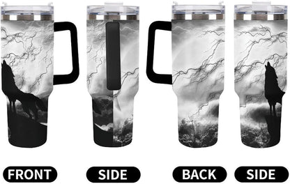 Space Constellation 304 Stainless Steel Double Wall Insulated Tumbler with Leakproof Slide Lid and Straw Large Capacity Travel Mug Black-Space Constellation