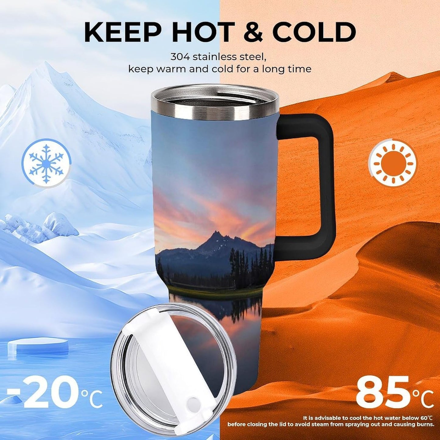Space Constellation 304 Stainless Steel Double Wall Insulated Tumbler with Leakproof Slide Lid and Straw Large Capacity Travel Mug Black-Space Constellation