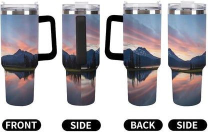 Space Constellation 304 Stainless Steel Double Wall Insulated Tumbler with Leakproof Slide Lid and Straw Large Capacity Travel Mug Black-Space Constellation