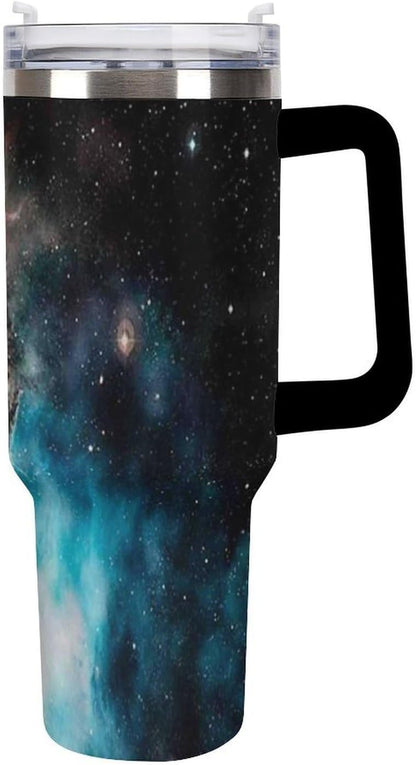 Space Constellation 304 Stainless Steel Double Wall Insulated Tumbler with Leakproof Slide Lid and Straw Large Capacity Travel Mug Black-Space Constellation