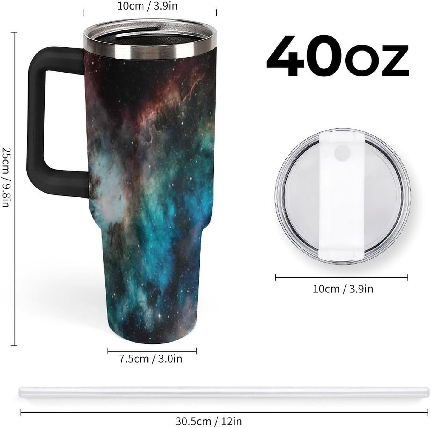 Space Constellation 304 Stainless Steel Double Wall Insulated Tumbler with Leakproof Slide Lid and Straw Large Capacity Travel Mug Black-Space Constellation