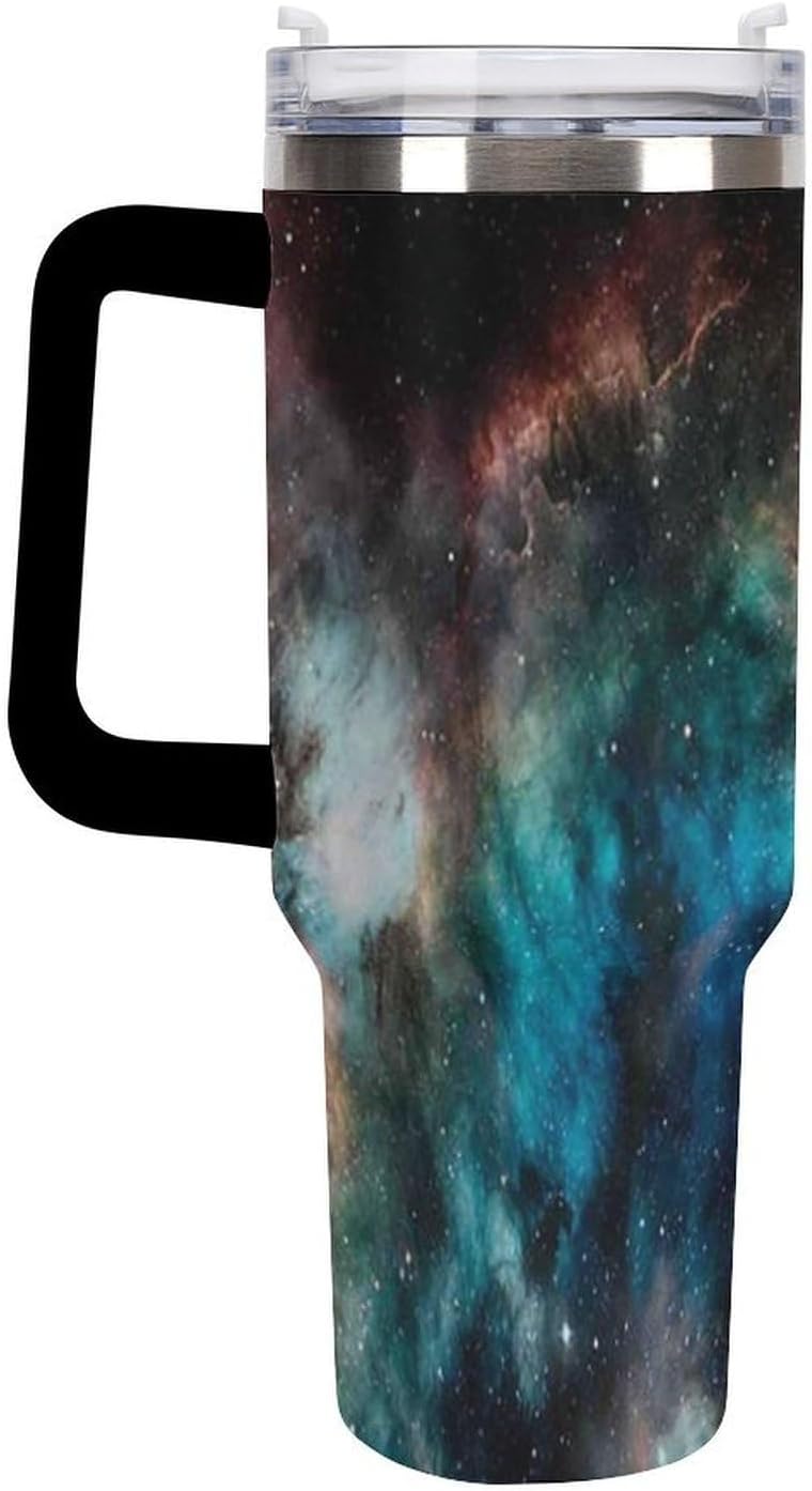 Space Constellation 304 Stainless Steel Double Wall Insulated Tumbler with Leakproof Slide Lid and Straw Large Capacity Travel Mug Black-Space Constellation