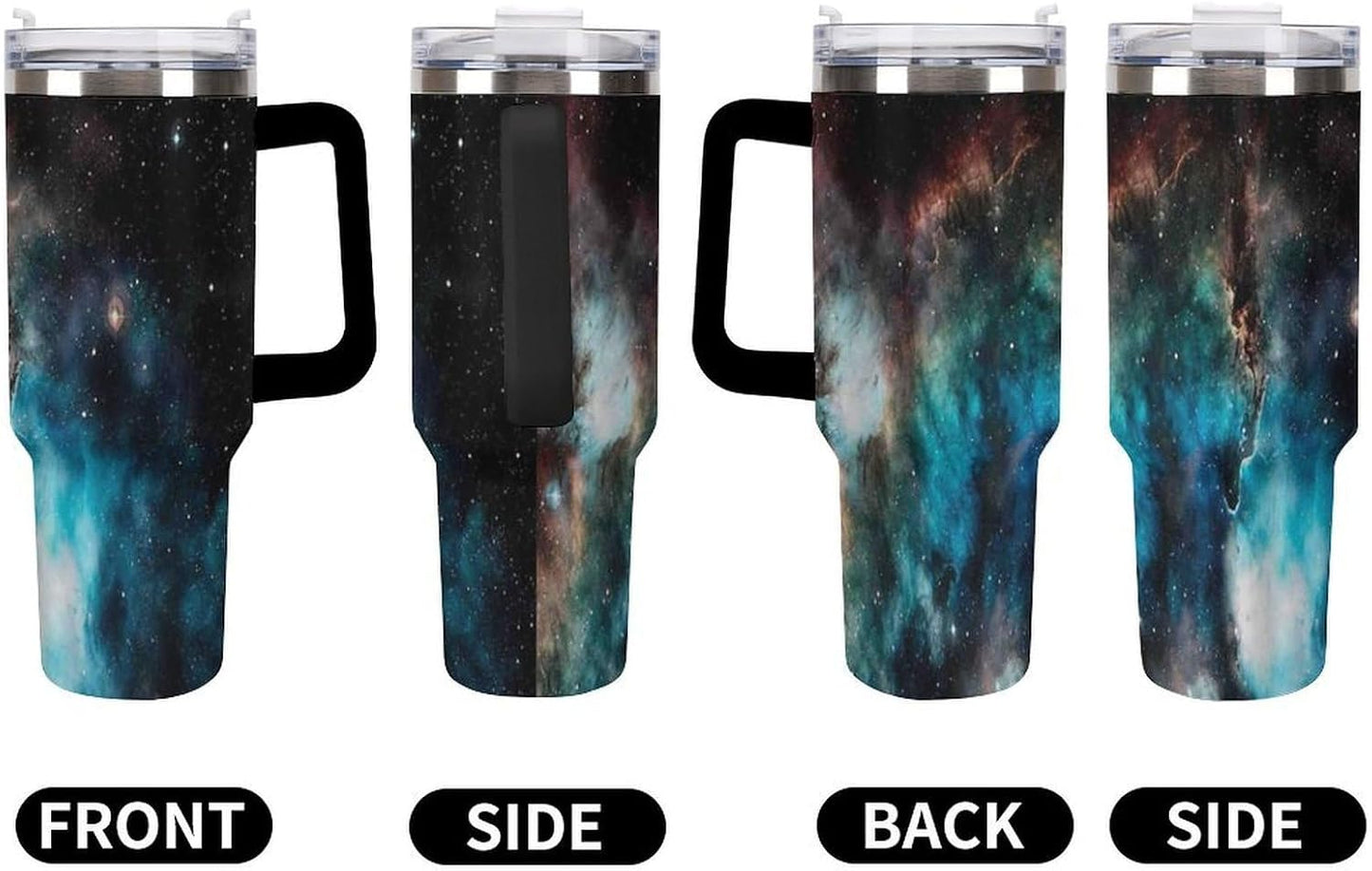 Space Constellation 304 Stainless Steel Double Wall Insulated Tumbler with Leakproof Slide Lid and Straw Large Capacity Travel Mug Black-Space Constellation