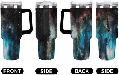 Space Constellation 304 Stainless Steel Double Wall Insulated Tumbler with Leakproof Slide Lid and Straw Large Capacity Travel Mug Black-Space Constellation