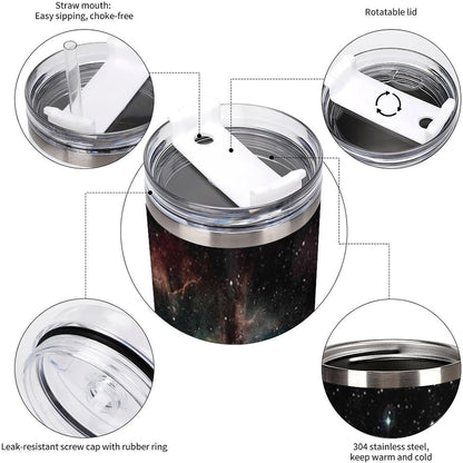 Space Constellation 304 Stainless Steel Double Wall Insulated Tumbler with Leakproof Slide Lid and Straw Large Capacity Travel Mug Black-Space Constellation