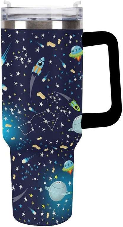 Space Constellation 304 Stainless Steel Double Wall Insulated Tumbler with Leakproof Slide Lid and Straw Large Capacity Travel Mug Black-Space Constellation