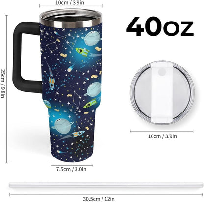 Space Constellation 304 Stainless Steel Double Wall Insulated Tumbler with Leakproof Slide Lid and Straw Large Capacity Travel Mug Black-Space Constellation