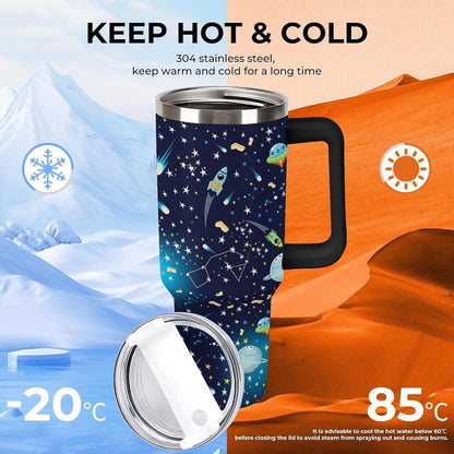 Space Constellation 304 Stainless Steel Double Wall Insulated Tumbler with Leakproof Slide Lid and Straw Large Capacity Travel Mug Black-Space Constellation