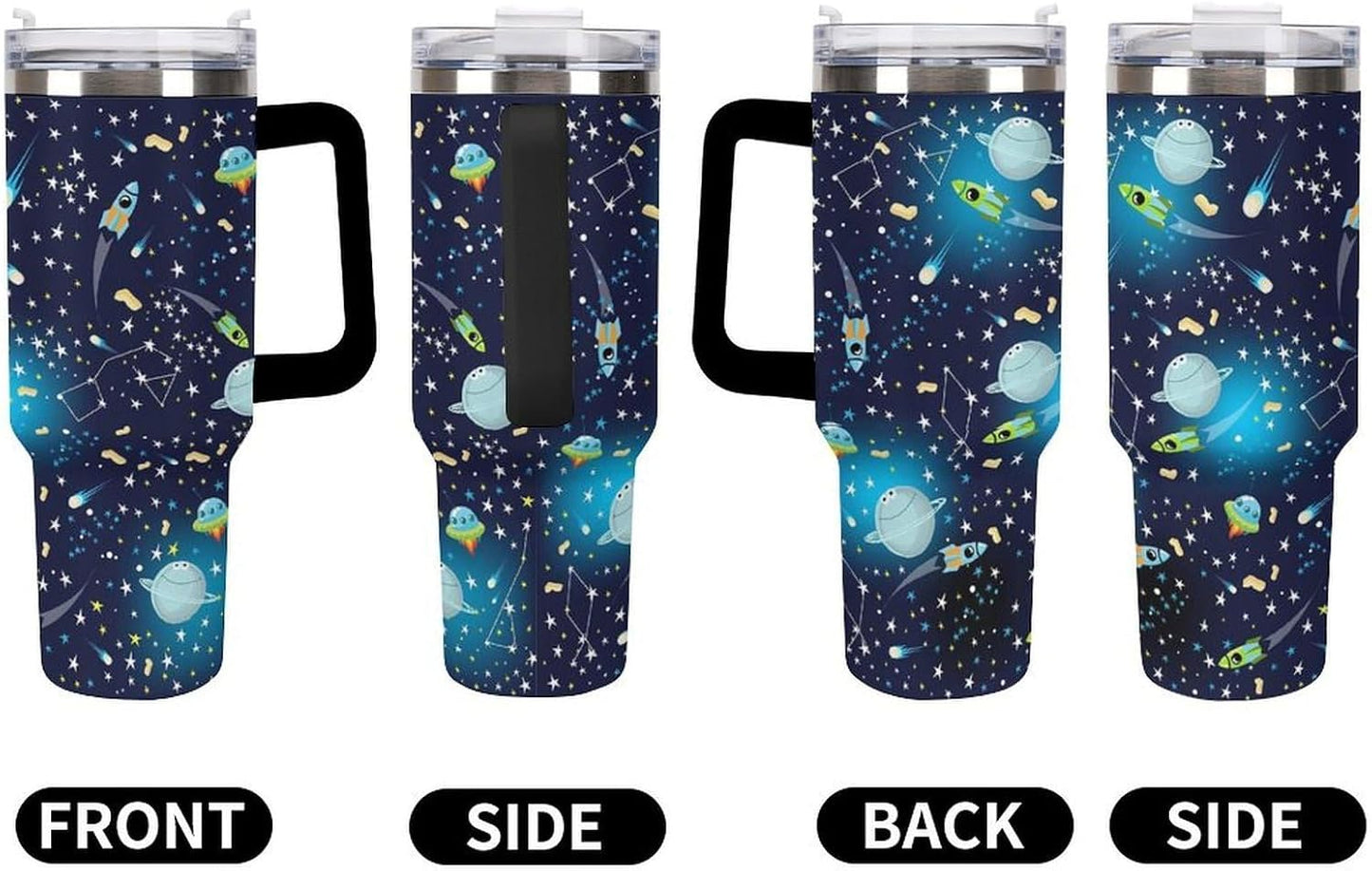 Space Constellation 304 Stainless Steel Double Wall Insulated Tumbler with Leakproof Slide Lid and Straw Large Capacity Travel Mug Black-Space Constellation