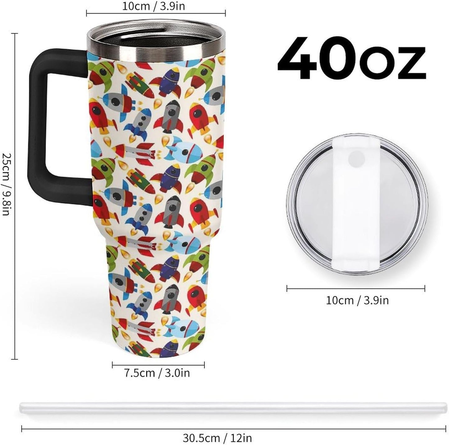 Space Constellation 304 Stainless Steel Double Wall Insulated Tumbler with Leakproof Slide Lid and Straw Large Capacity Travel Mug Black-Space Constellation