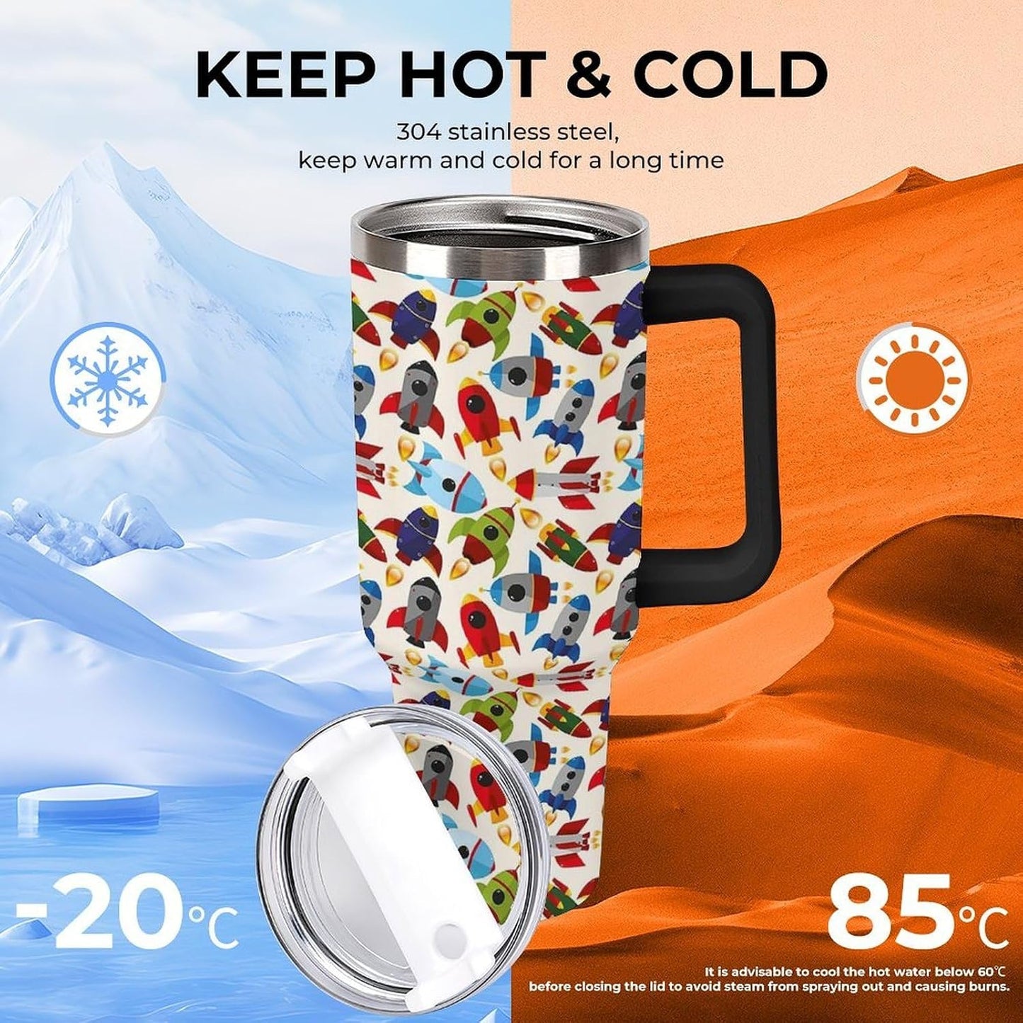 Space Constellation 304 Stainless Steel Double Wall Insulated Tumbler with Leakproof Slide Lid and Straw Large Capacity Travel Mug Black-Space Constellation