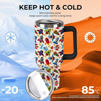 Space Constellation 304 Stainless Steel Double Wall Insulated Tumbler with Leakproof Slide Lid and Straw Large Capacity Travel Mug Black-Space Constellation