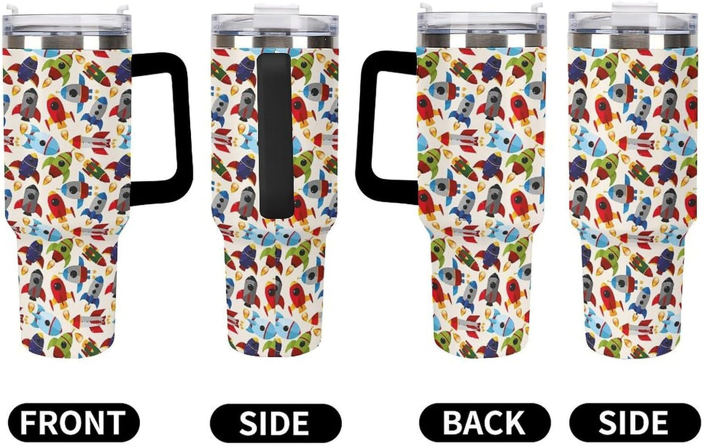 Space Constellation 304 Stainless Steel Double Wall Insulated Tumbler with Leakproof Slide Lid and Straw Large Capacity Travel Mug Black-Space Constellation