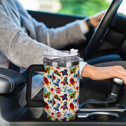 Space Constellation 304 Stainless Steel Double Wall Insulated Tumbler with Leakproof Slide Lid and Straw Large Capacity Travel Mug Black-Space Constellation