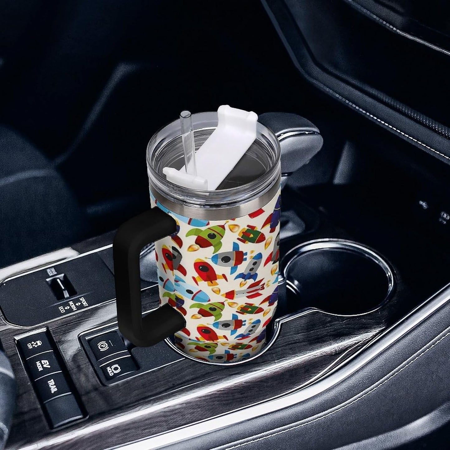 Space Constellation 304 Stainless Steel Double Wall Insulated Tumbler with Leakproof Slide Lid and Straw Large Capacity Travel Mug Black-Space Constellation