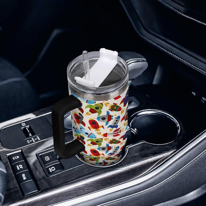 Space Constellation 304 Stainless Steel Double Wall Insulated Tumbler with Leakproof Slide Lid and Straw Large Capacity Travel Mug Black-Space Constellation