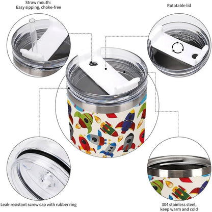 Space Constellation 304 Stainless Steel Double Wall Insulated Tumbler with Leakproof Slide Lid and Straw Large Capacity Travel Mug Black-Space Constellation