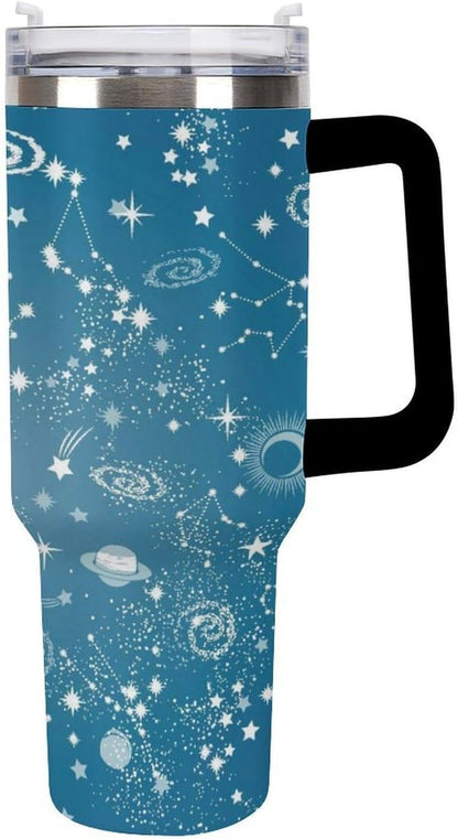 Space Constellation 304 Stainless Steel Double Wall Insulated Tumbler with Leakproof Slide Lid and Straw Large Capacity Travel Mug Black-Space Constellation