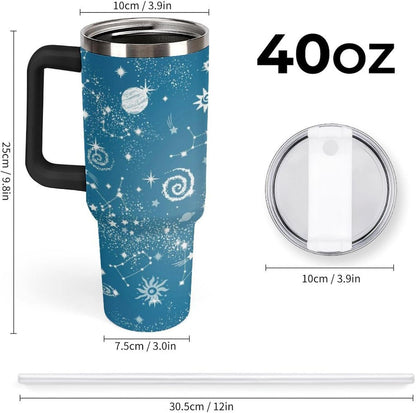 Space Constellation 304 Stainless Steel Double Wall Insulated Tumbler with Leakproof Slide Lid and Straw Large Capacity Travel Mug Black-Space Constellation