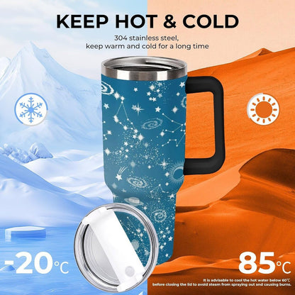 Space Constellation 304 Stainless Steel Double Wall Insulated Tumbler with Leakproof Slide Lid and Straw Large Capacity Travel Mug Black-Space Constellation