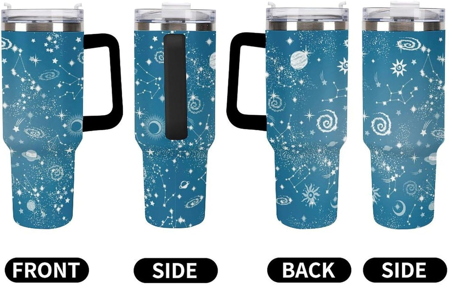 Space Constellation 304 Stainless Steel Double Wall Insulated Tumbler with Leakproof Slide Lid and Straw Large Capacity Travel Mug Black-Space Constellation