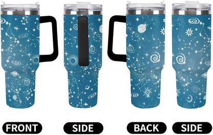 Space Constellation 304 Stainless Steel Double Wall Insulated Tumbler with Leakproof Slide Lid and Straw Large Capacity Travel Mug Black-Space Constellation